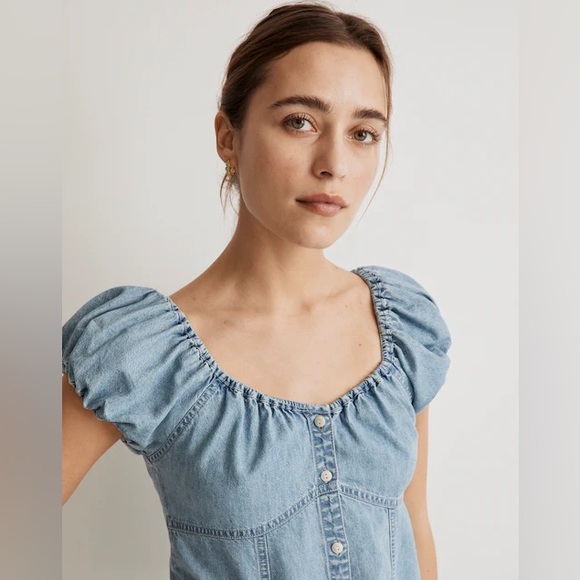 Madewell Denim Margie Cap Sleeve Mini Dress New Size 10 - Picture 1 of 9